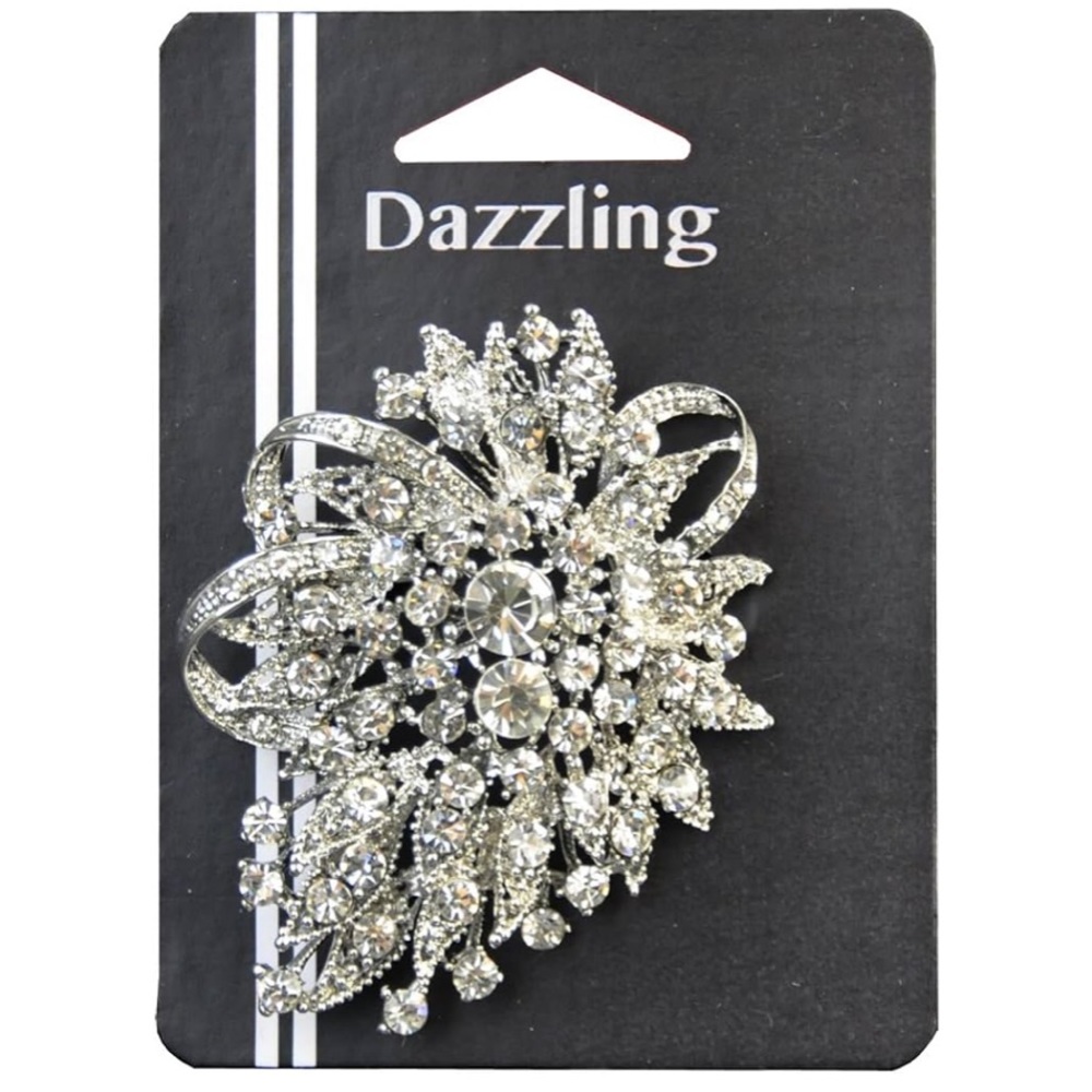 NEW in package, 2.5x3in clear rhinestone brooch